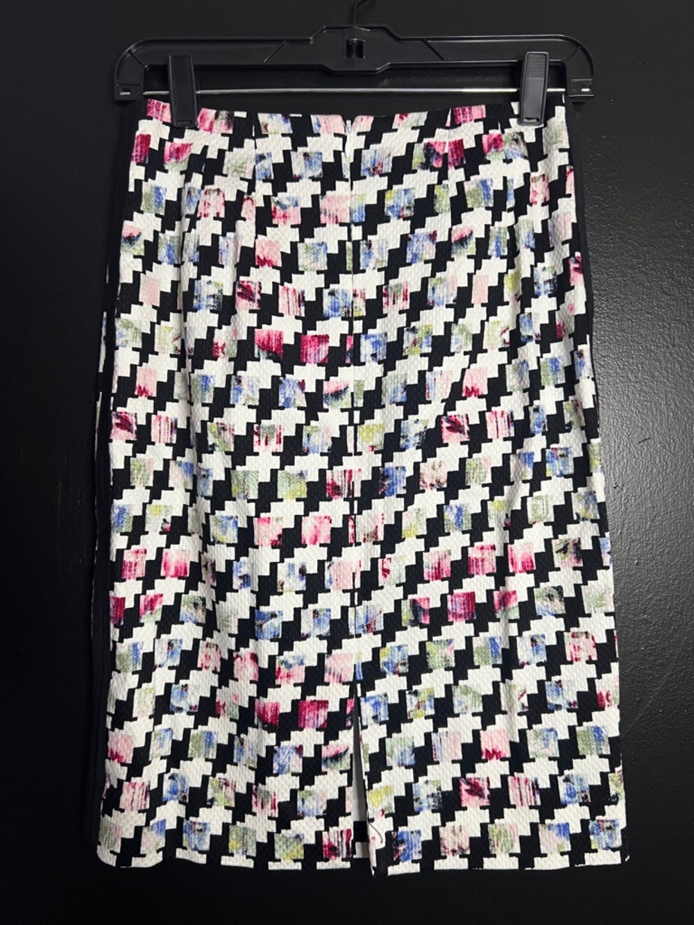 WHBM Black & White Colorful Houndstooth Pencil Skirt with Pink and Blue Accents - Picture 4 of 6